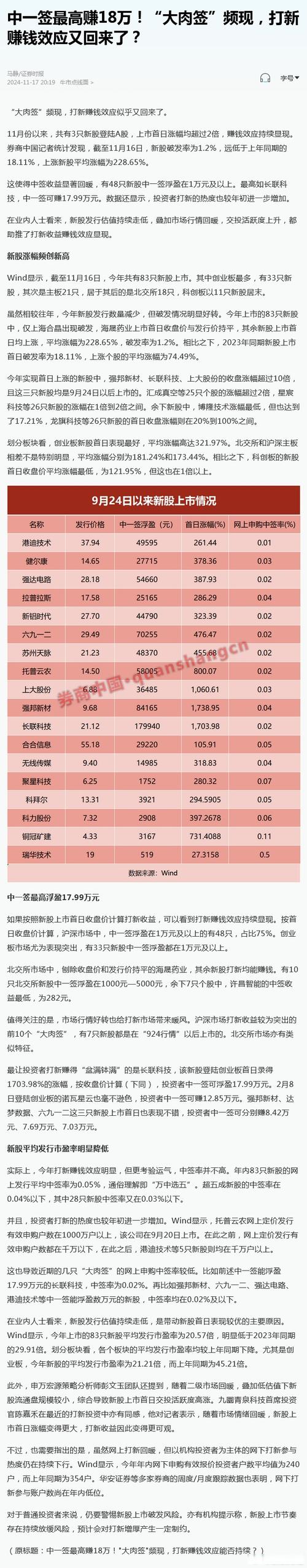 庞大集团中签率高成 A 股新热点，打新股风险几何？